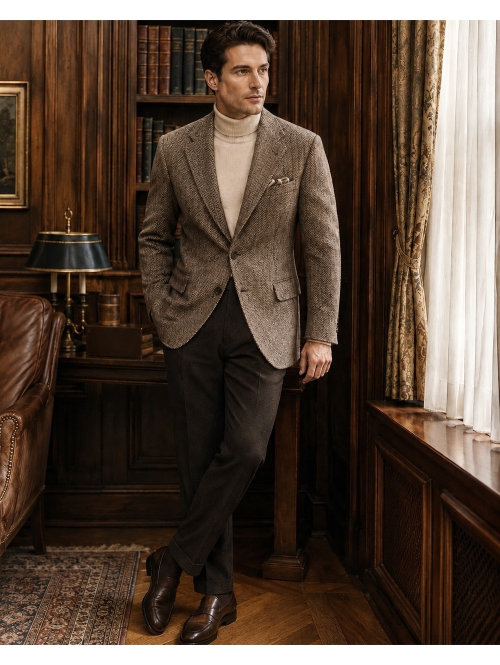 Harris Tweed Scotland 100% Virgin Wool Blazer 42 Long Herringbone Country Luxury